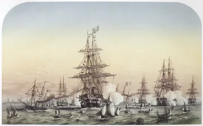 Napoleon III in Calais, bezoekt het Britse eskader dat naar de Krim vertrekt. 14 juli 1854